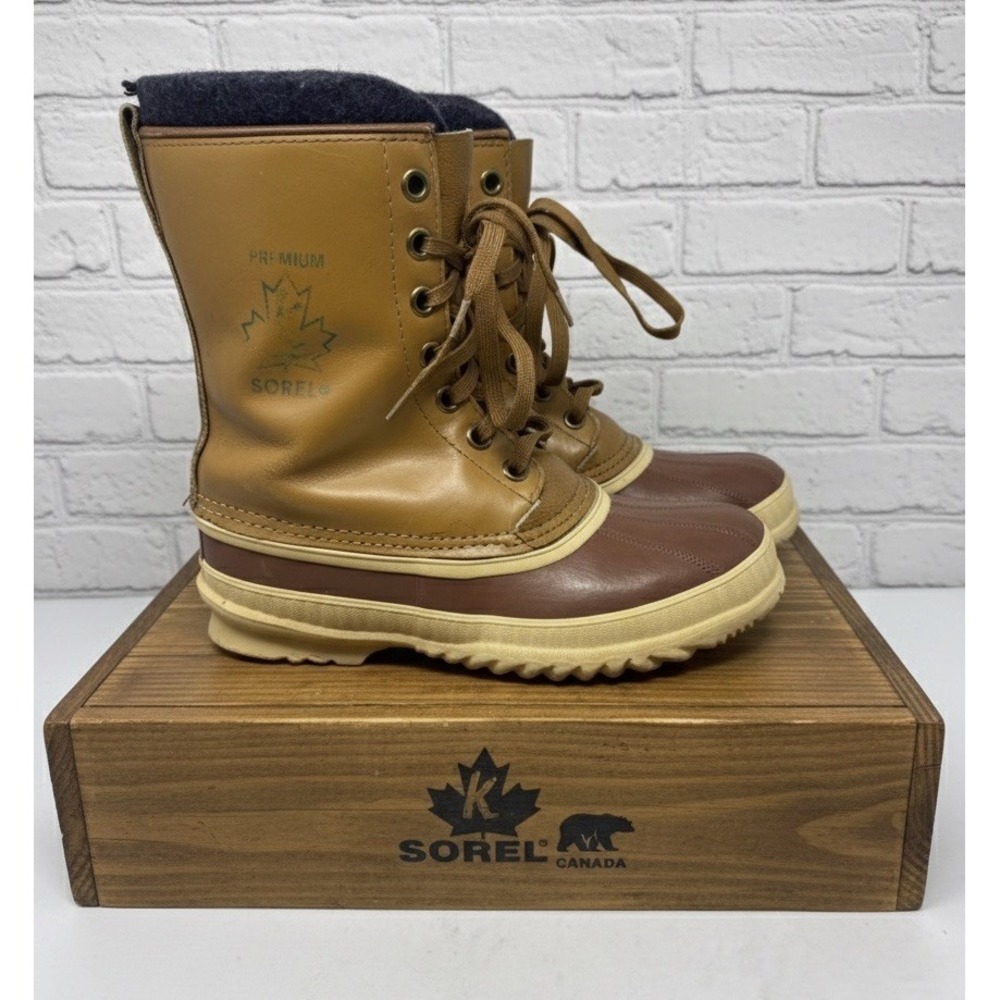 Sorel 🔥Kaufman 🤑Snow Boots Beige Wool Lined Lace Up Winter Canada Vintage Sz8